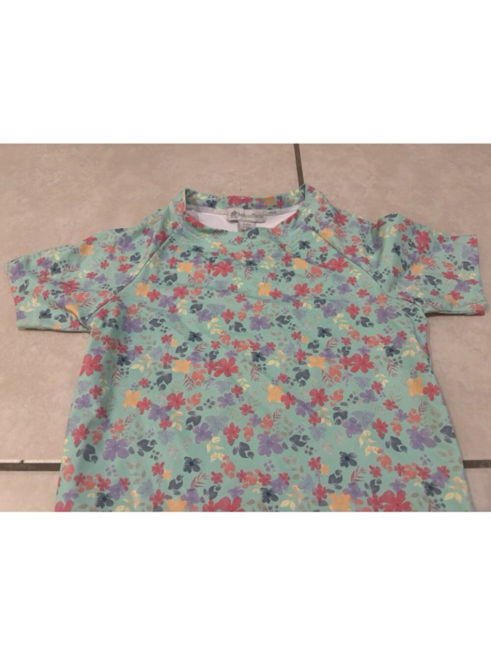 Babycottons Floral Mint Green Short Sleeve Rashguard Top UV Prote Girl's Size 6 - Picture 3 of 5